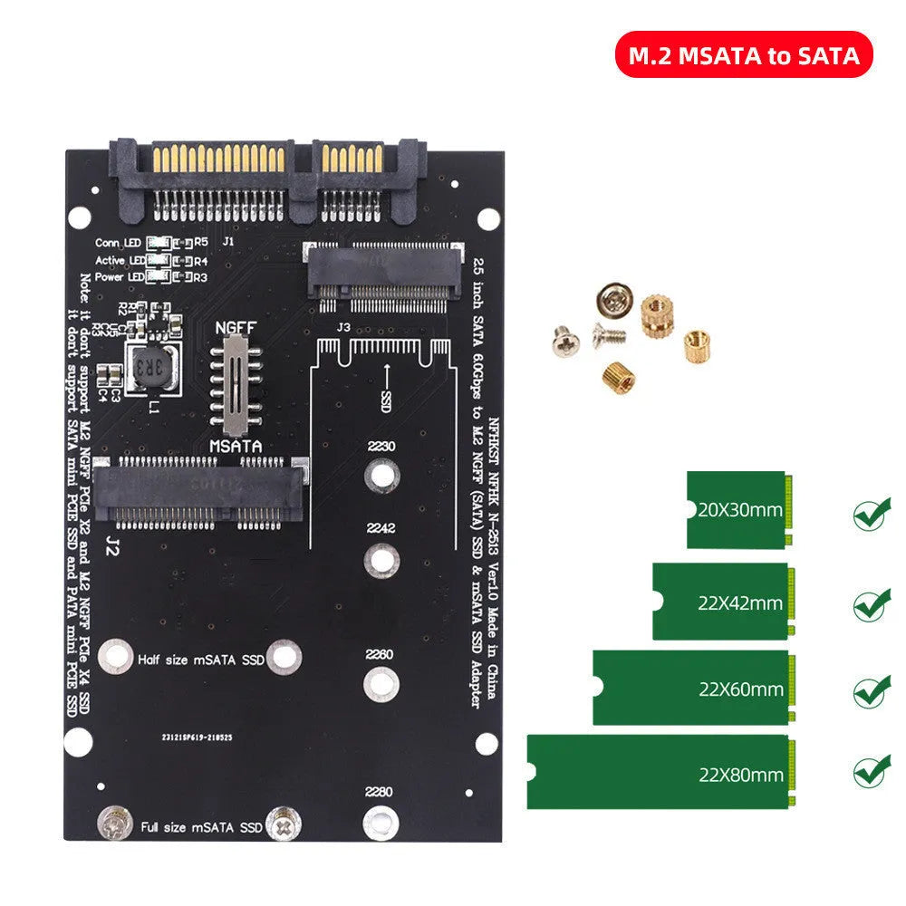 Black and blue SATA3 to M2 NGFF MSATA SSD conversion adapter board for laptop storage upgrades