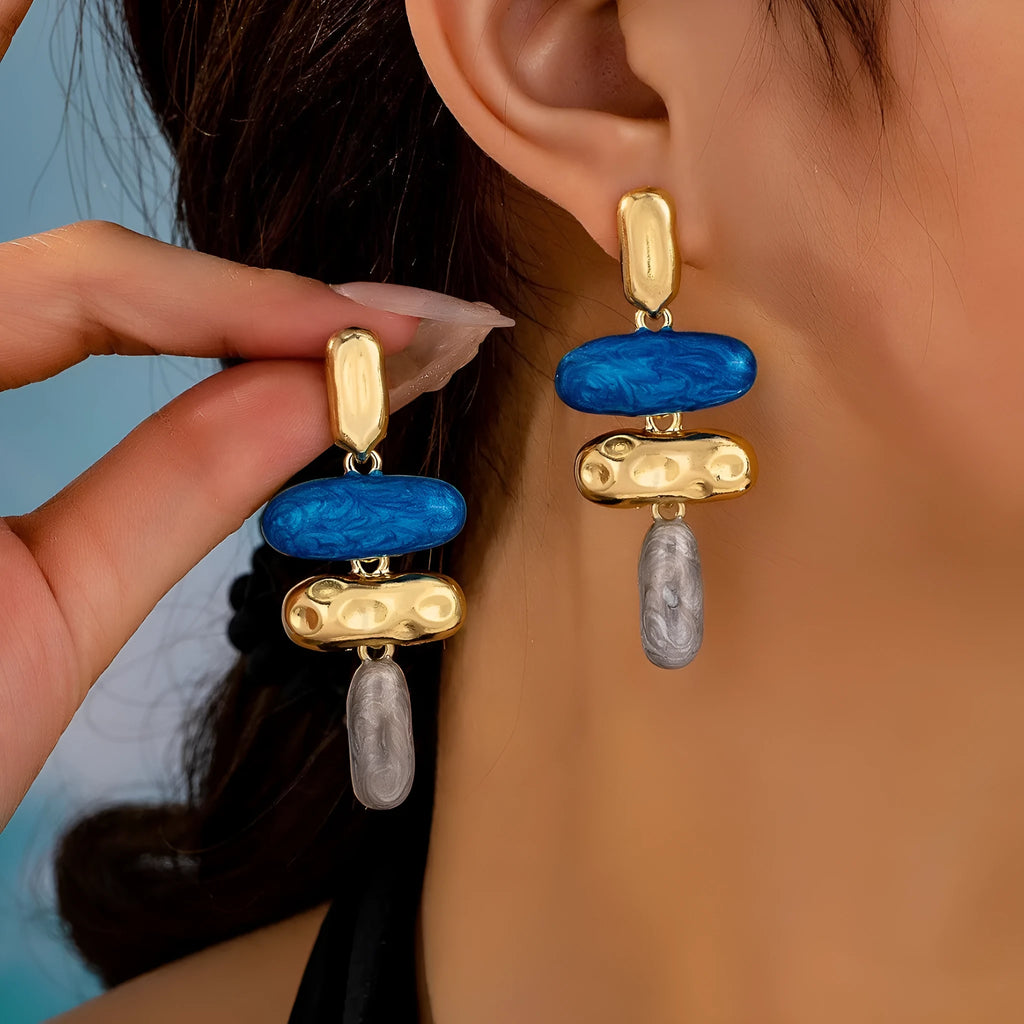 Geometric multicolour stud earrings with zinc alloy construction and electroplated finish