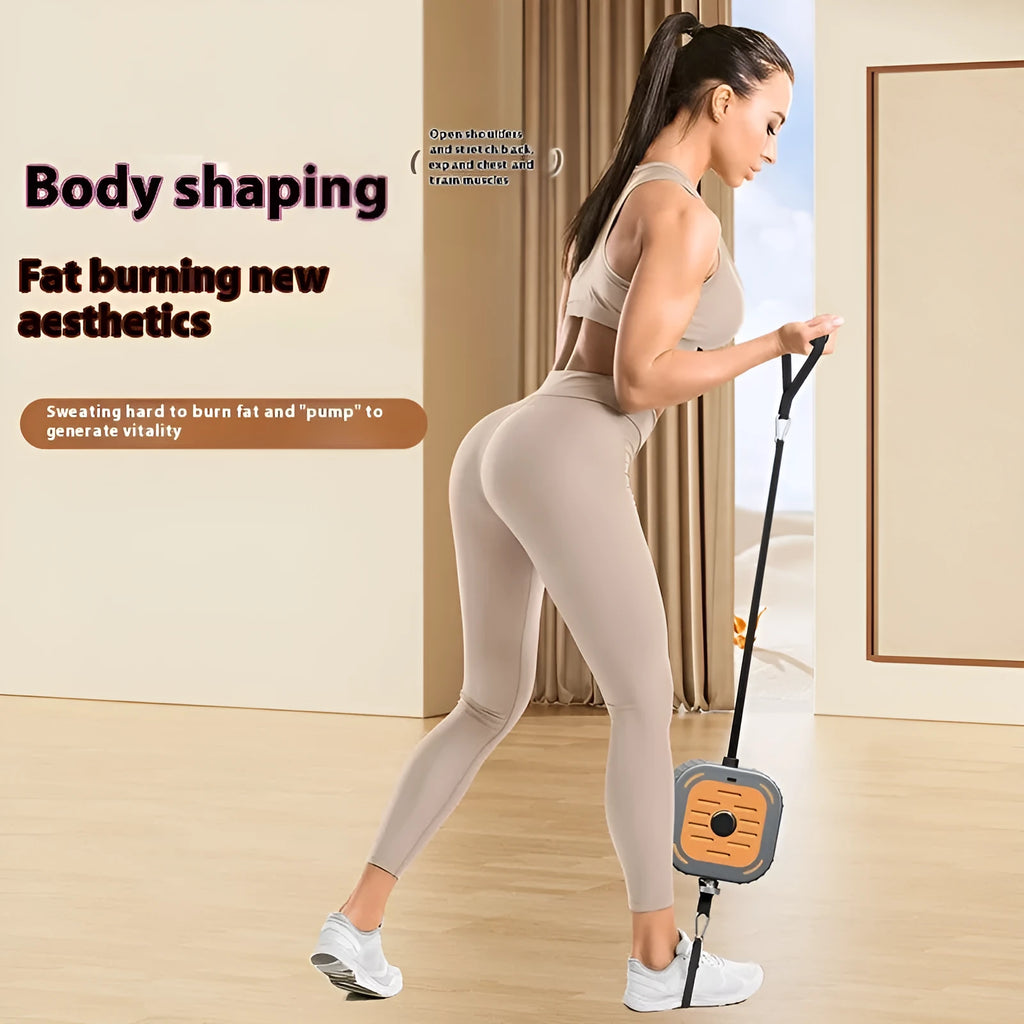 Adjustable power pump chest expander in vibrant orange or navy blue, showing ABS construction and handles.