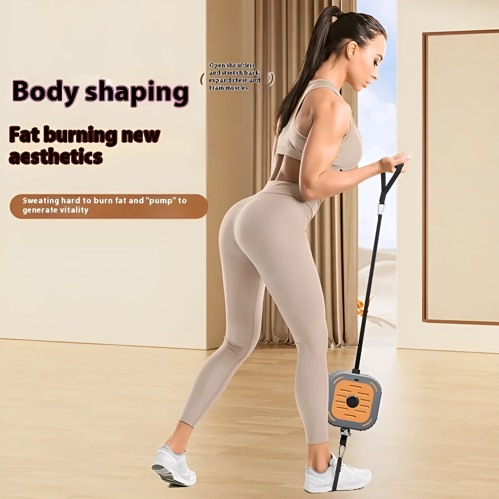 Adjustable power pump chest expander in vibrant orange or navy blue, showing ABS construction and handles.