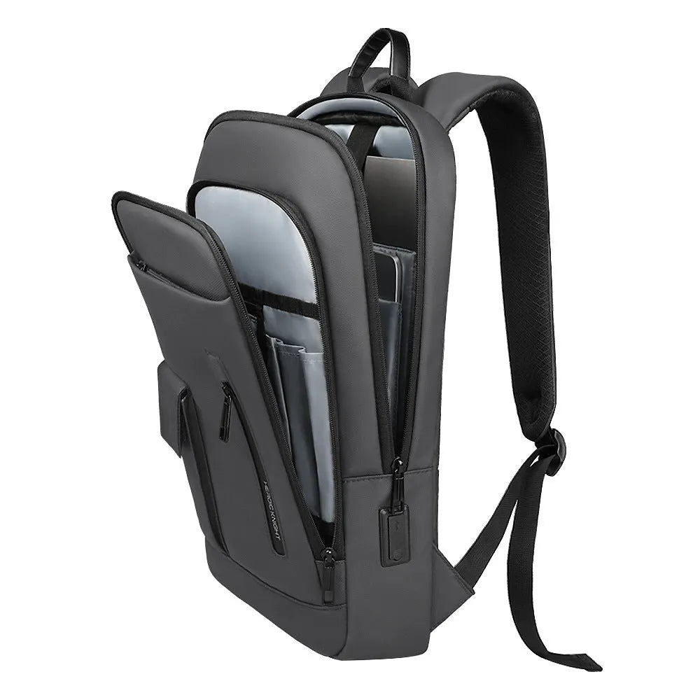 Men's lightweight Oxford cloth backpack in dark grey with crossbody design for business and travel