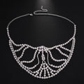 Geometric alloy face mask with rhinestone patchwork in silver electroplated finish