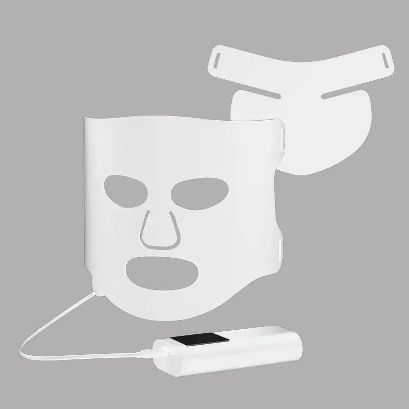 Black gold LED phototherapy face mask with controller showing seven colour light modes for skin treatment