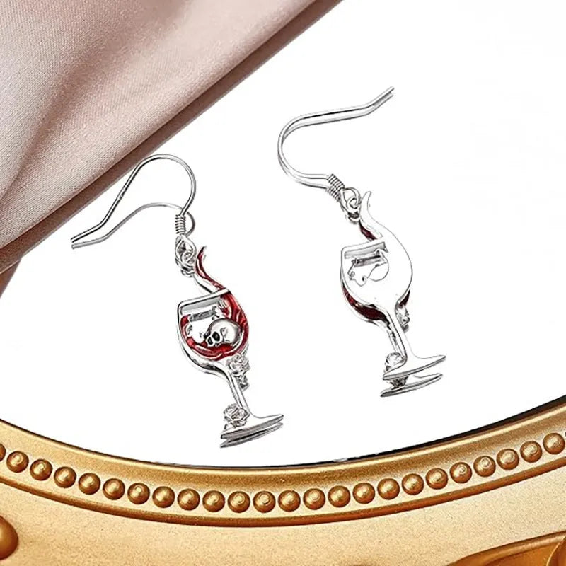 Halloween skull wine glass earrings in geometric design with electroplated zinc alloy