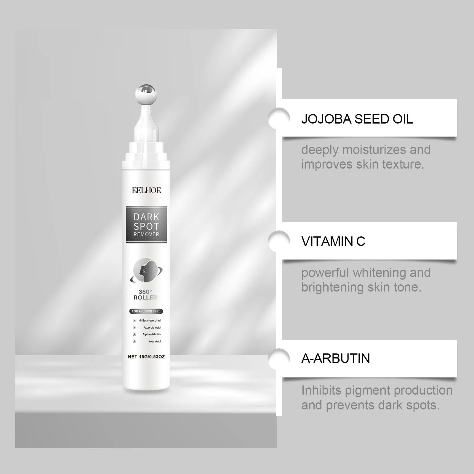 15g jar of facial essence cream with jojoba oil and brightening complex ingredients