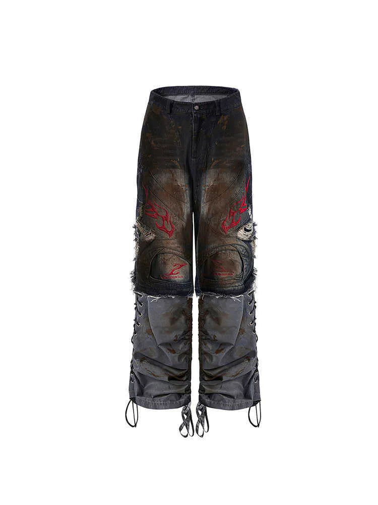 Men's retro jeans with detachable trouser legs in wide-leg loose fit
