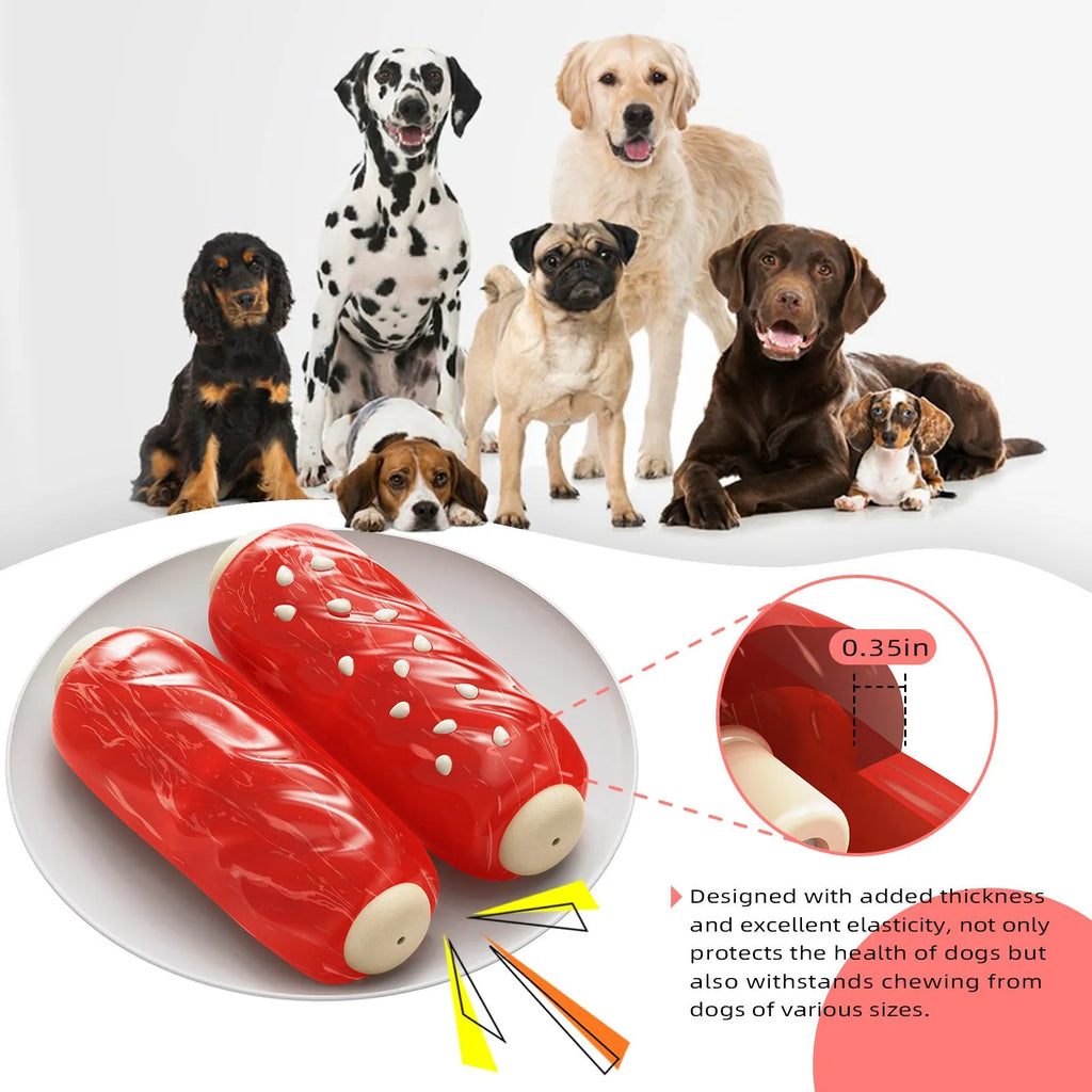 Primary colour plastic molar rod dog chew toy for dental cleaning and teething relief.