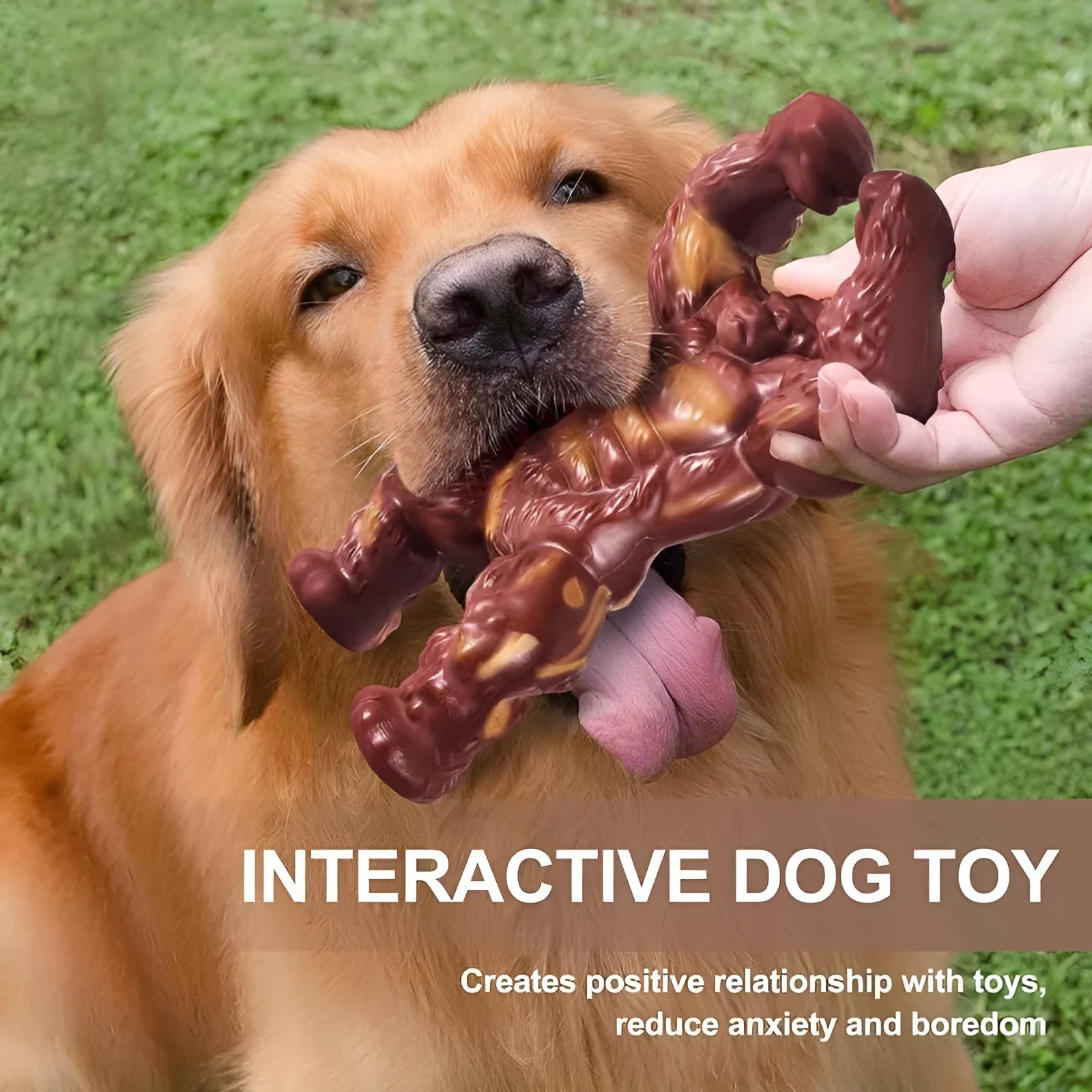 Scarlet red nylon dog chew toy with ridged texture for molar nibbling and teeth cleaning.
