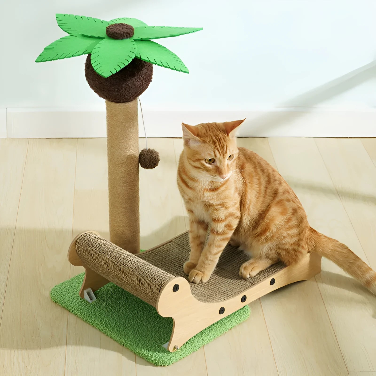 Wooden beach chair design cat climbing frame with scratch board and elevated nest area