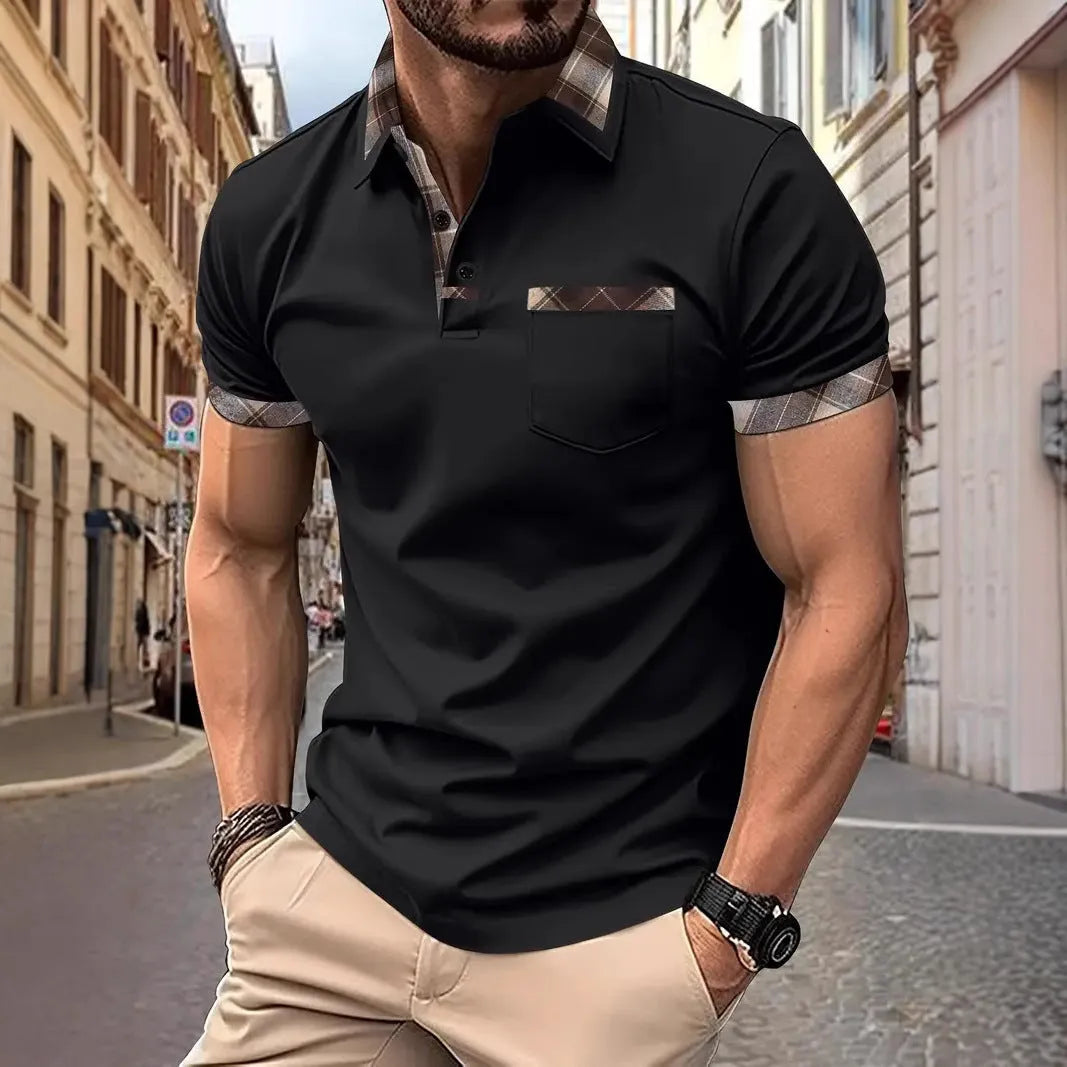 Men's plaid colourblock t-shirt in loose fit with short sleeves and decorative zipper details