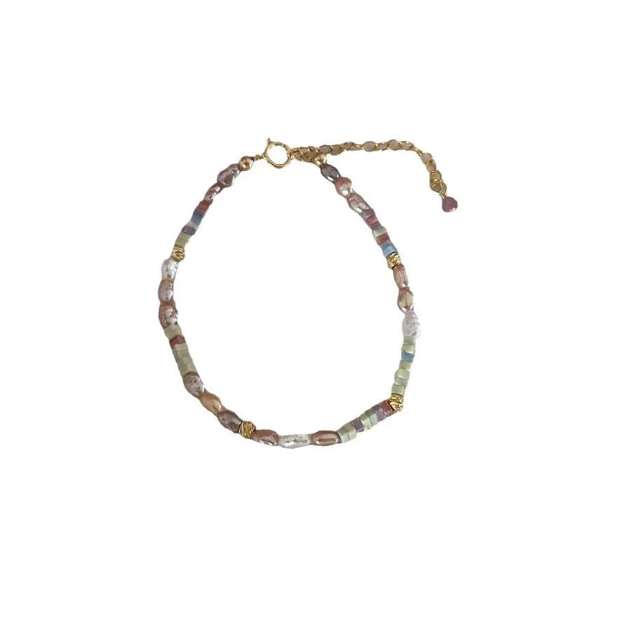 Natural purple silver pearl bracelet and necklace set with 14K gilded finish and irregular mini pearls