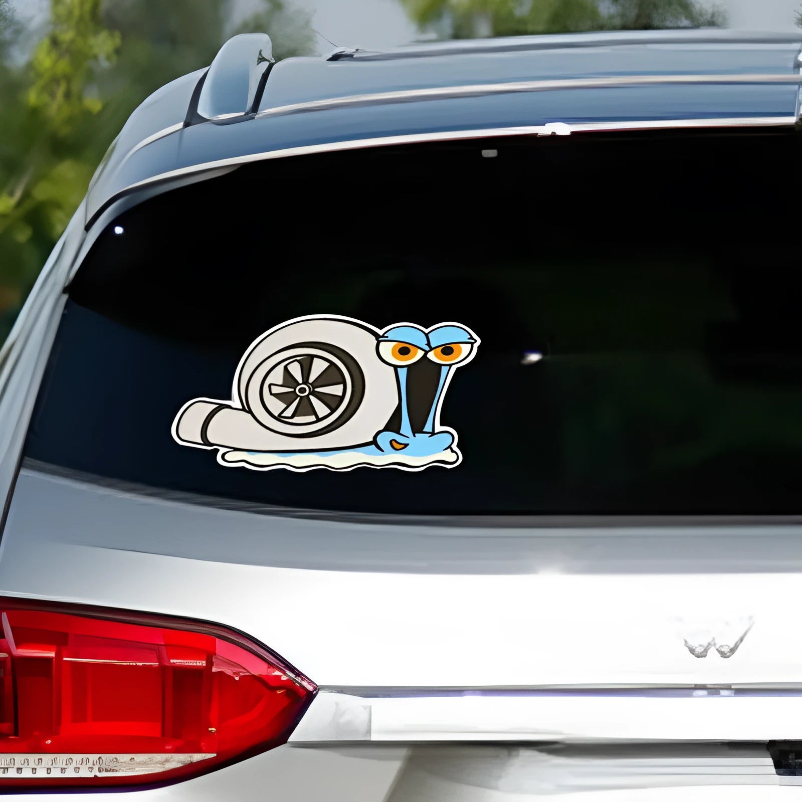 White reflective snail cartoon car sticker measuring 12cm by 8cm for bumper decoration