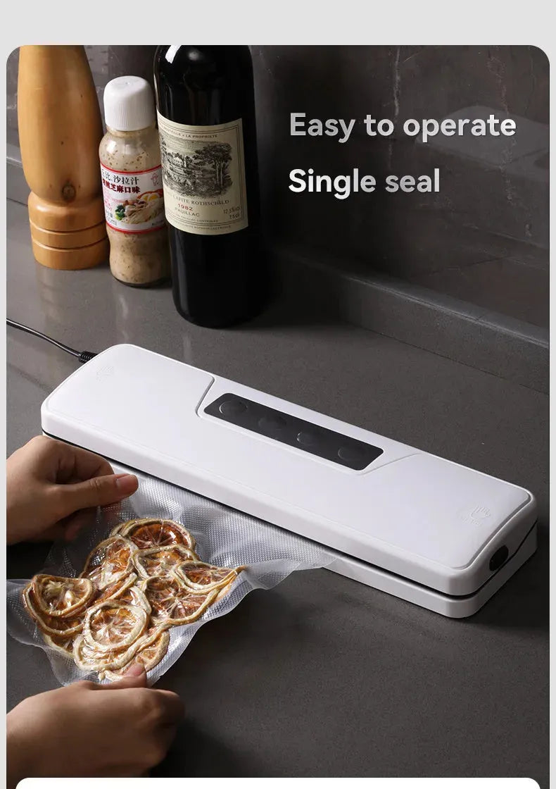 White automatic vacuum sealing machine for household food preservation with compact design