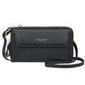 Soft PU leather ladies long wallet messenger bag with double zipper in horizontal square shape