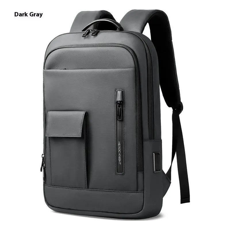 Men's lightweight Oxford cloth backpack in dark grey with crossbody design for business and travel