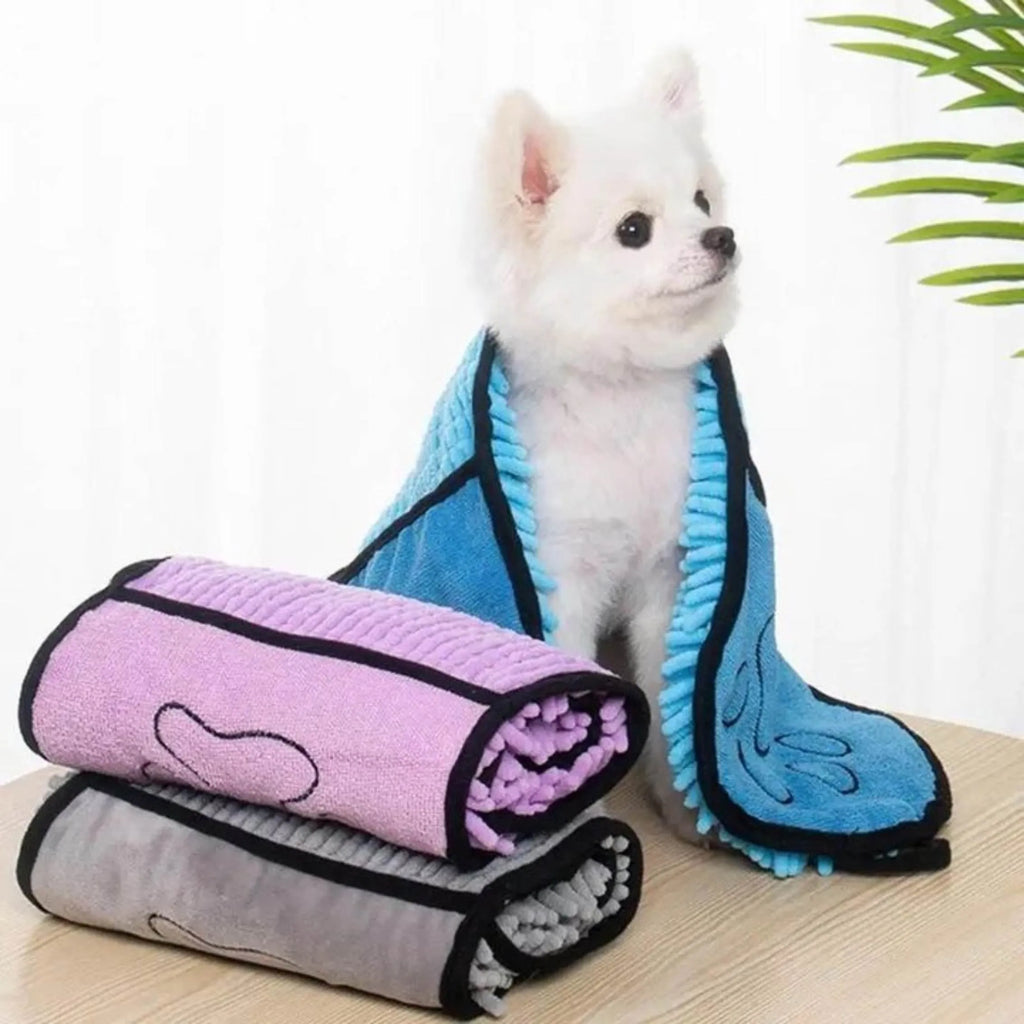 Pet bath robe towel in blue measuring 62 x 23 cm for quick drying after bathing