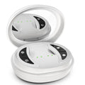 White wireless red light EMS eye and face two-in-one massage device on a white background.