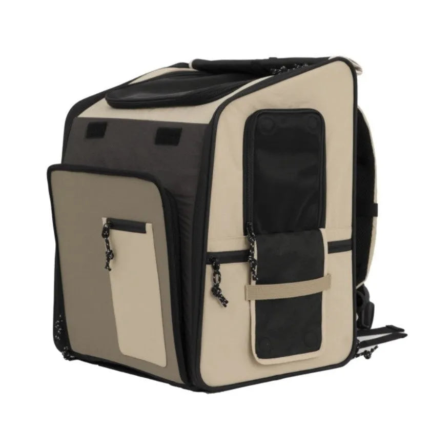 Pet cat and dog tent backpack in chestnut brown nylon for carrying pets up to 10kg