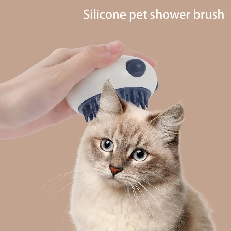 Panda-shaped silicone pet shower brush with soft bristles for bathing cats and dogs.