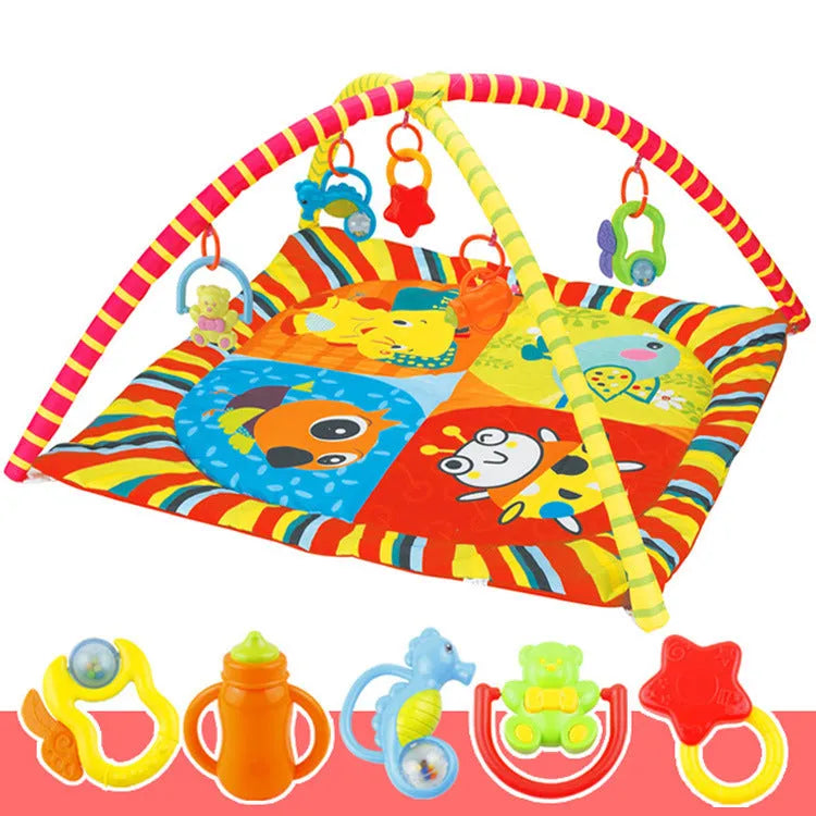 Baby gymnastic rack game blanket with velvet fabric crawling carpet in animal designs