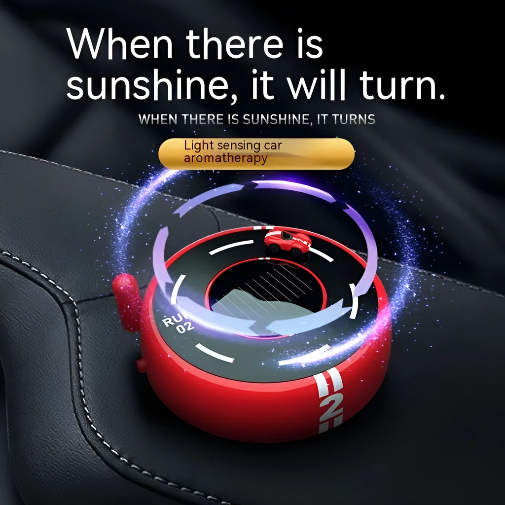 Round solar car fragrance light decoration in choice of black, red or white plastic