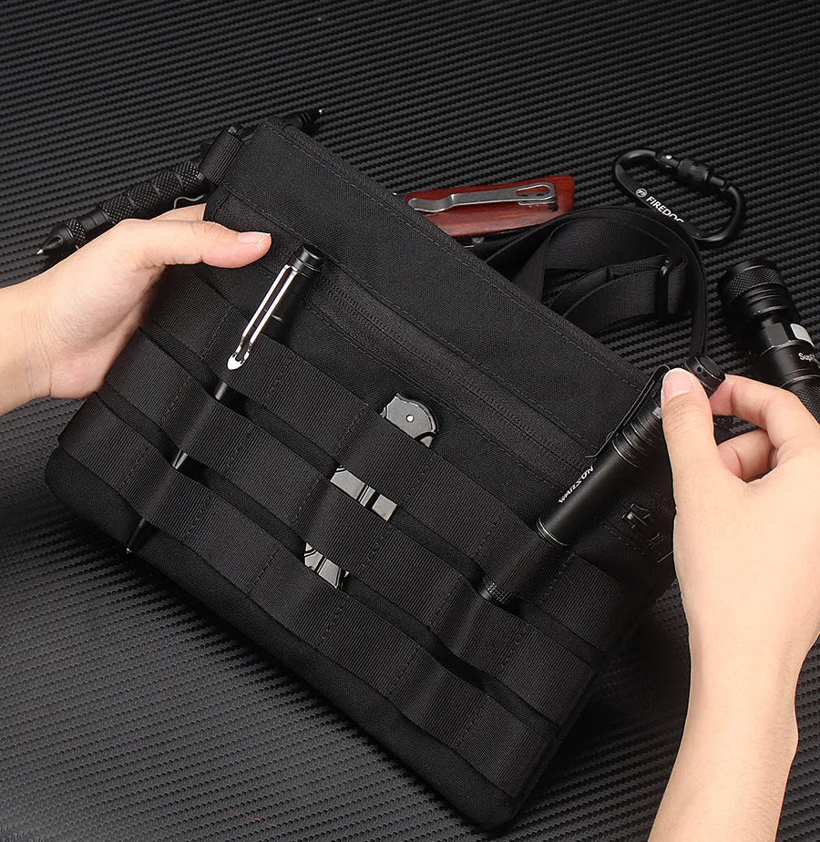 Black oxford cloth portable outdoor kit measuring 18cm by 3.5cm