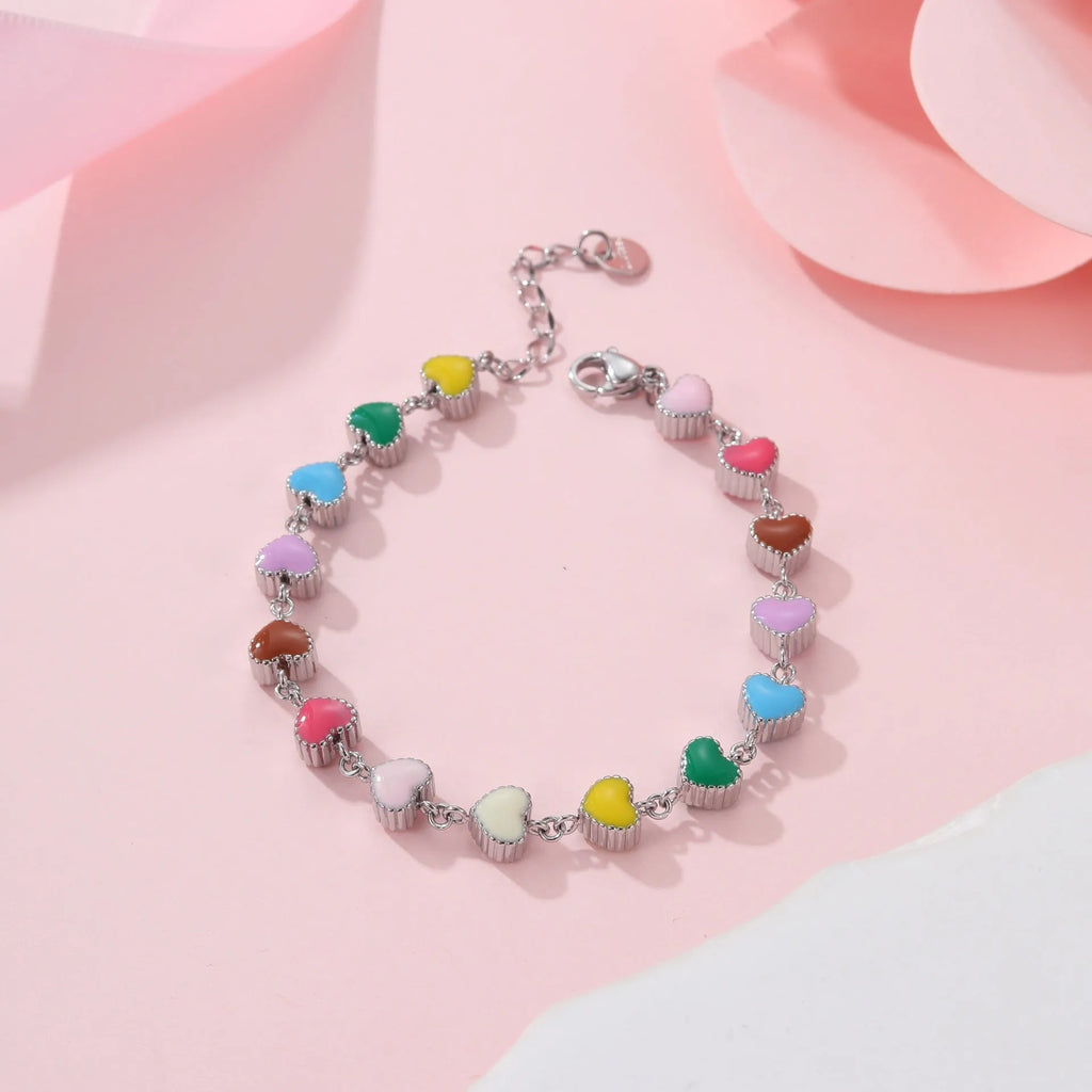 Women's heart-shaped stainless steel bracelet with 18K gold plating in gold and steel colour options