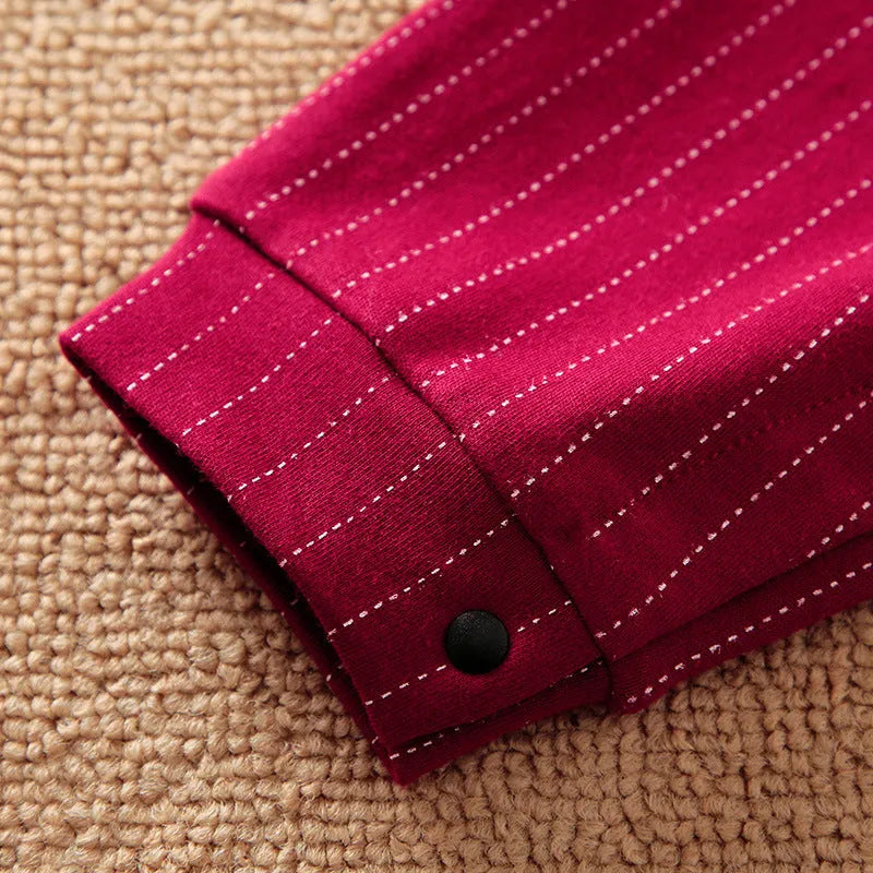 Wine red cotton baby boy romper with long sleeves and single-breast closure, shown in a long climbing style.