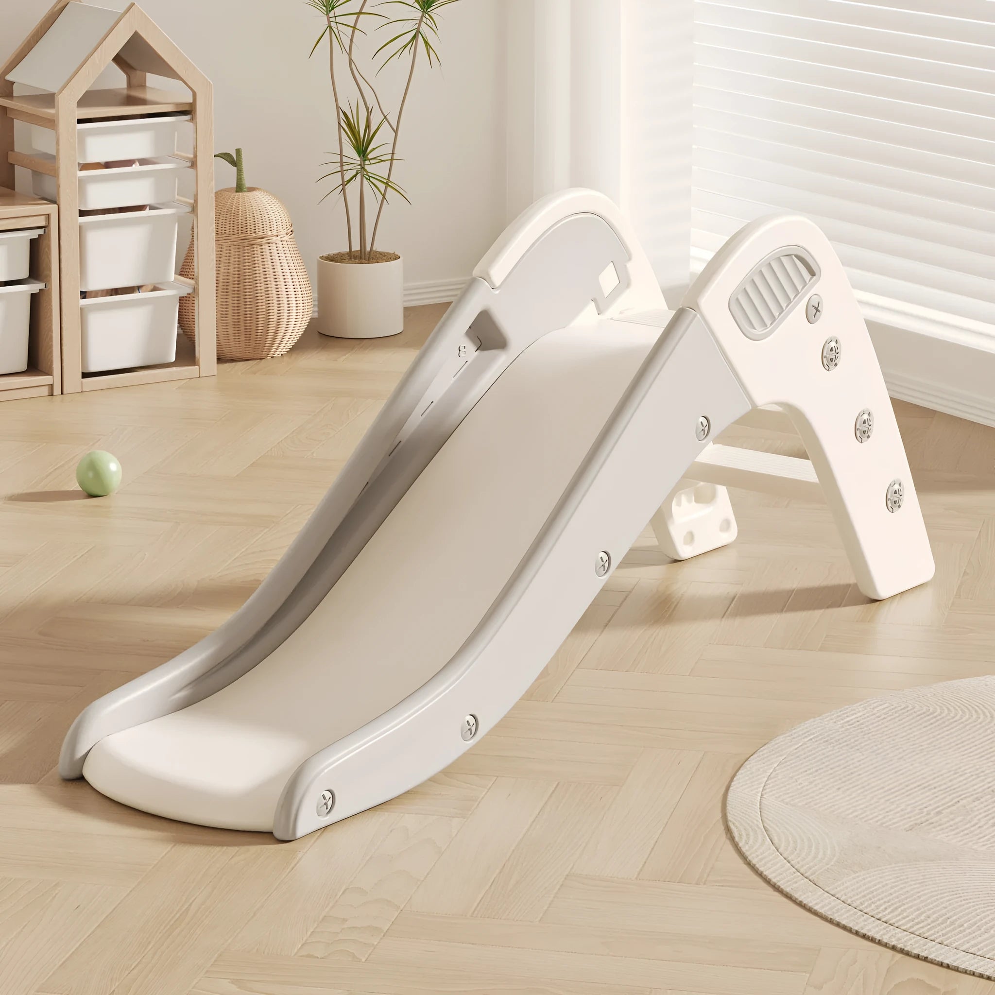 Small plastic baby slide in blue, yellow, brown or grey colours for babies under 3 years