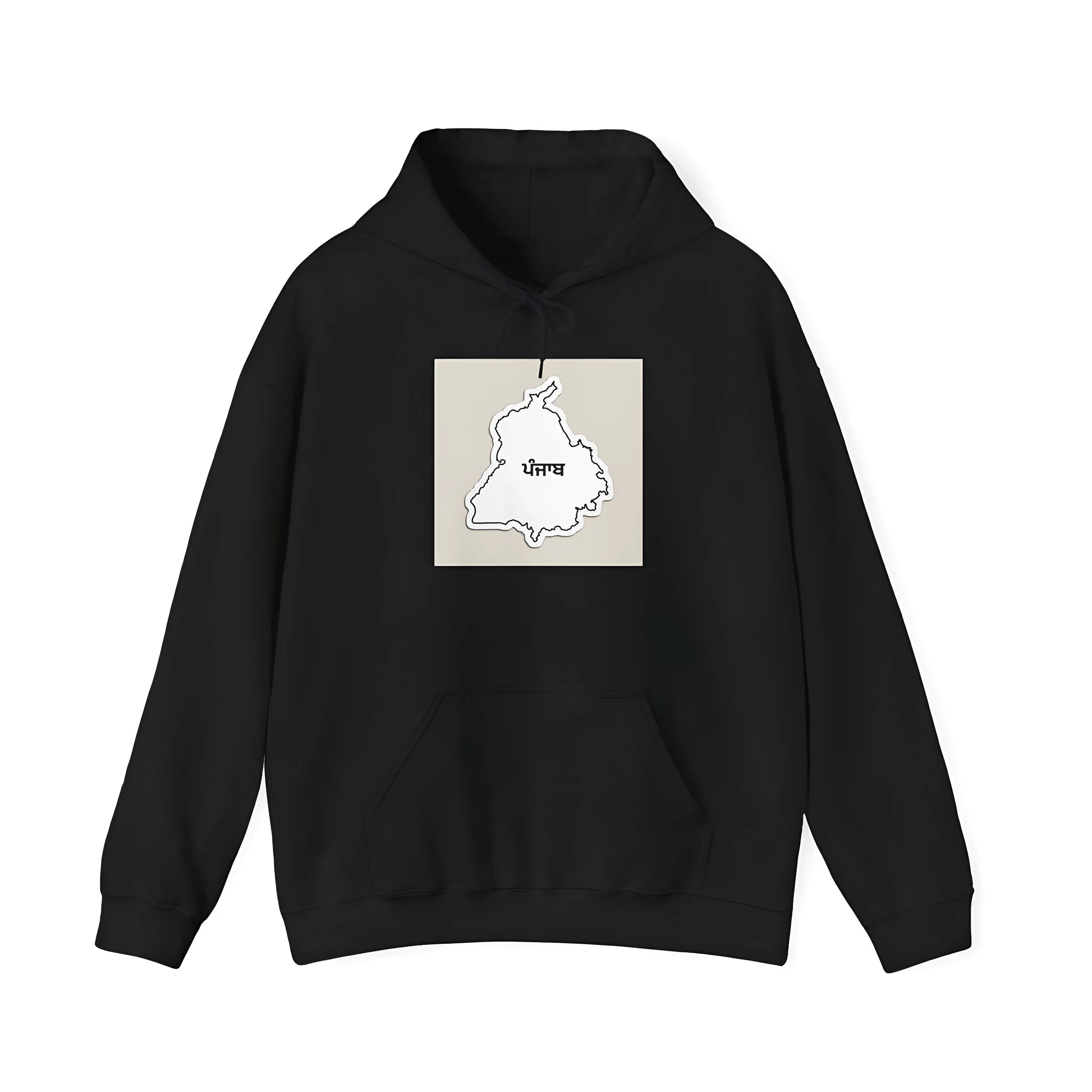Black men's drop-shoulder sleeve hoodie with kangaroo pocket in loose casual fit