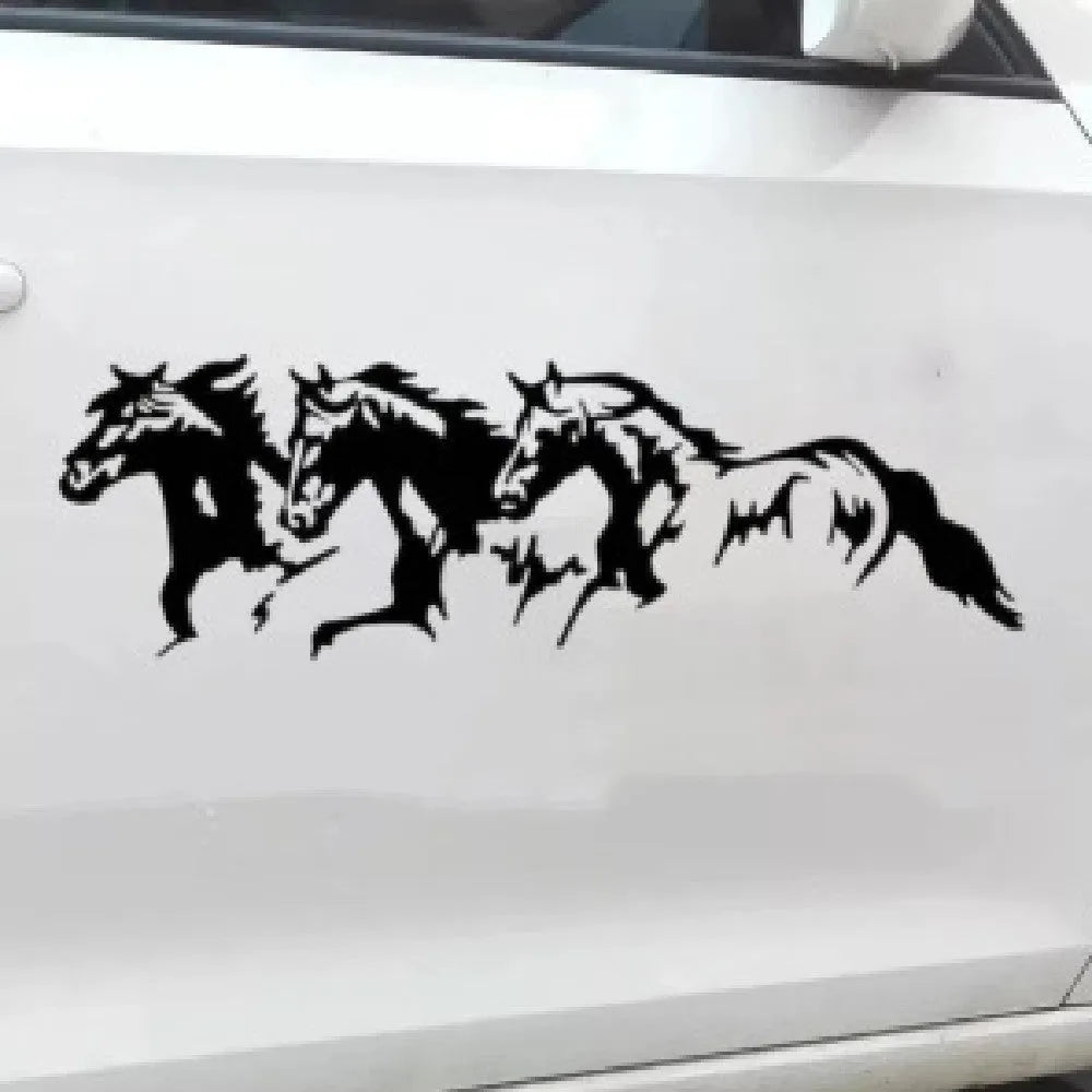 Three Horses car decal sticker shown in black, 25 centimetres wide by 8 centimetres tall.