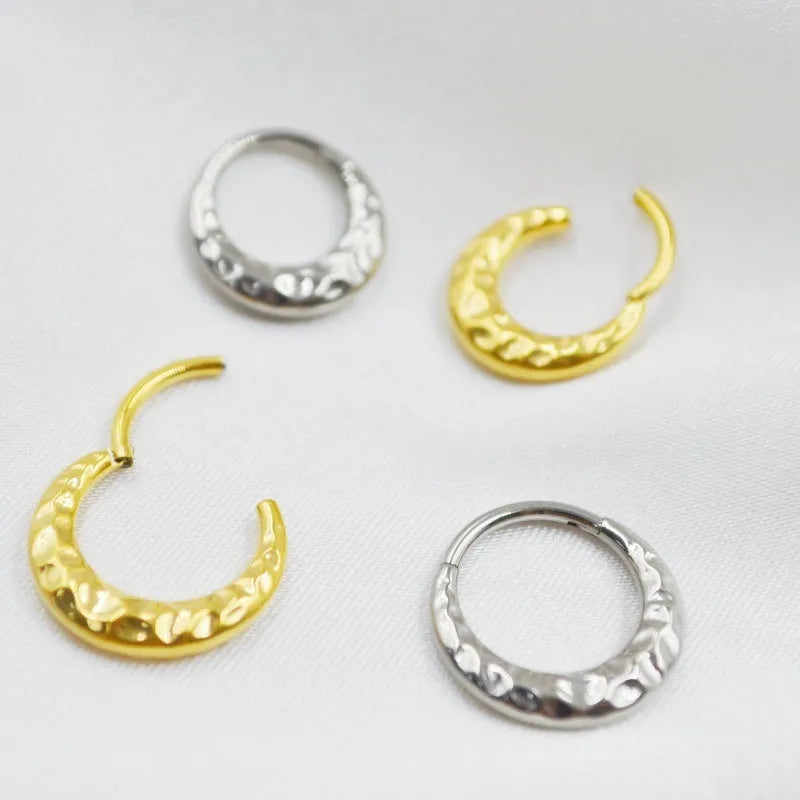 Titanium alloy concave-convex carved nose ring in gold or silver colour with 1.2mm thickness