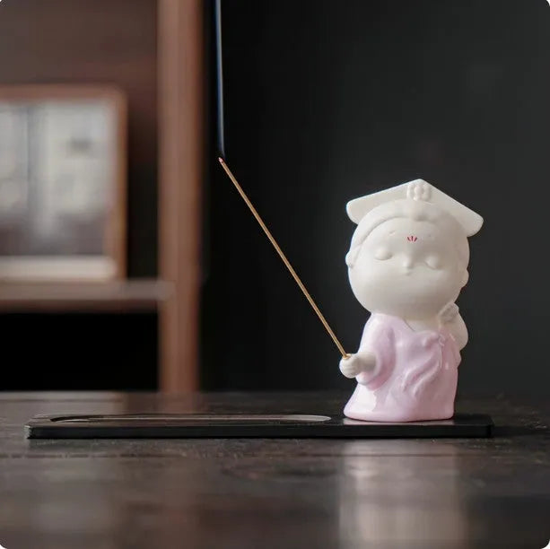 Ceramic female court attendant incense burner decoration in cute style with traditional design