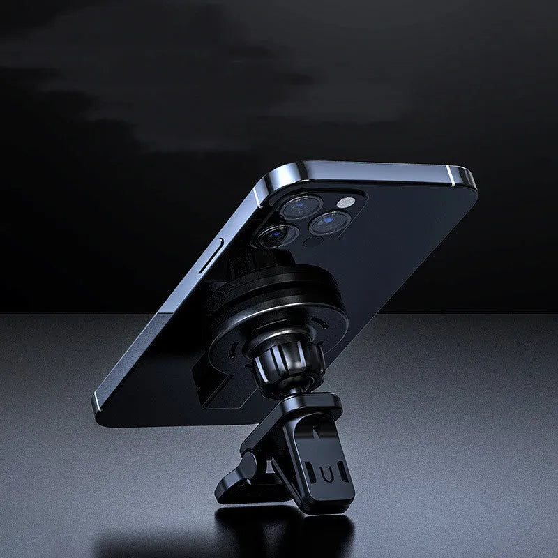 Black magnetic wireless phone charger with foldable stand in both flat and angled positions