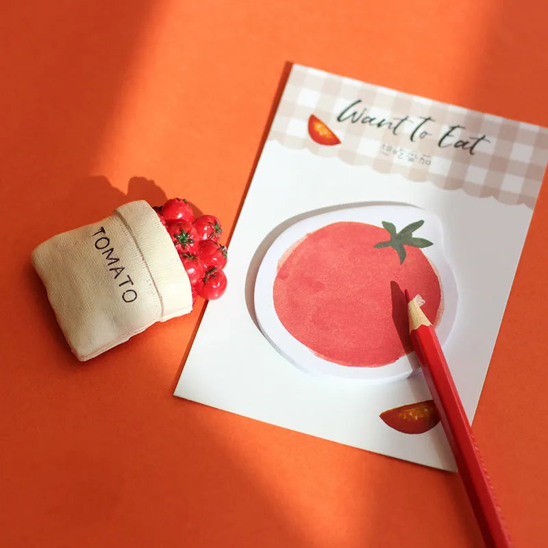 Food Bread themed A6 notepad with back card, open to show 80g paper and one of four colour designs.