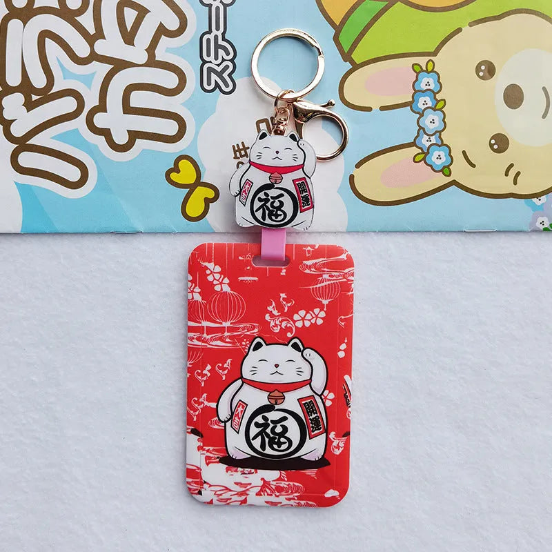 Lucky Cat cartoon style certificate sleeve set with plastic card holder and hanging pendant