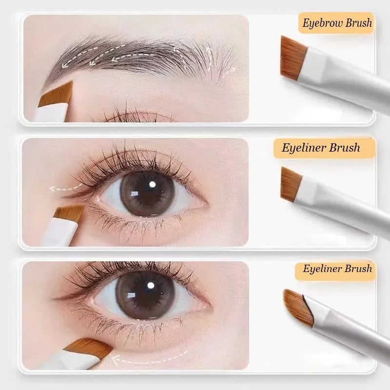 Four angled eyeliner and brow brushes with ultra-thin precision tips in leather case