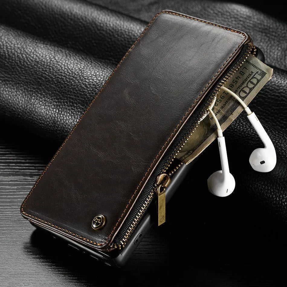 Black leather flip phone case for SAMSUNG Note9 showing front and back coverage