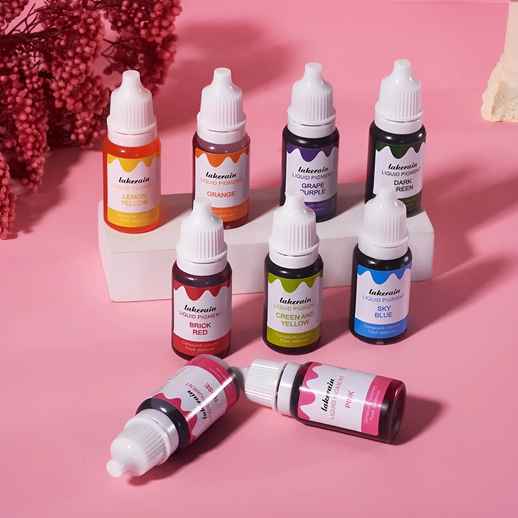 Set of 24 pigment bottles for cake and soap making with tools, glitter, and toy accessories