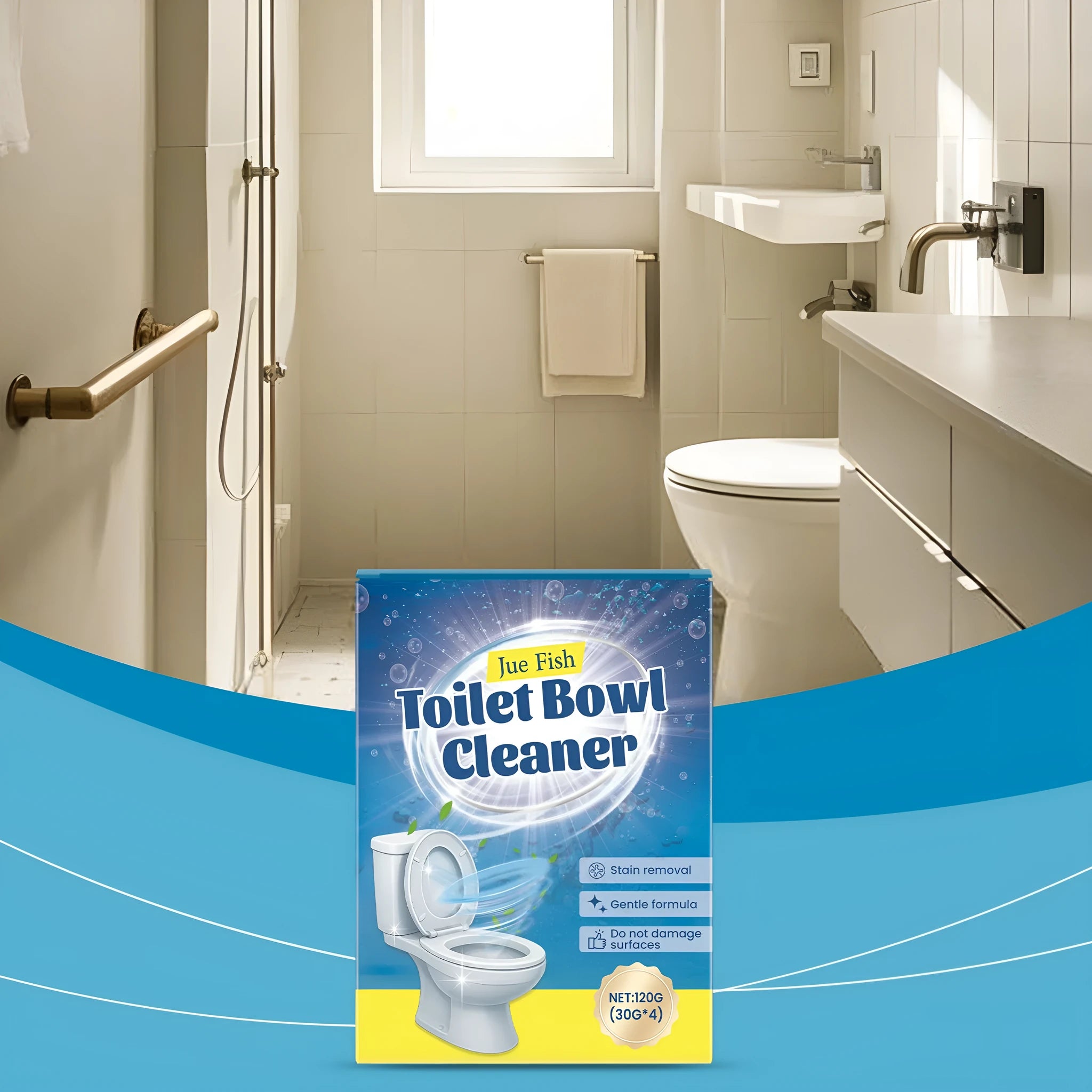 Toilet cleaning powder in 120g pack with four individual 30g sachets for bathroom maintenance