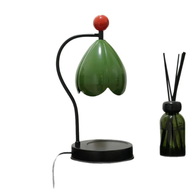 Linglan ancient style melting wax fragrance lamp in cream white or dark green with metal lamp holder