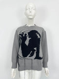 Women's loose fit alpaca wool sweater with abstract tassel design in grey colour