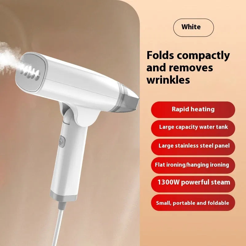 Blue handheld garment steamer with mechanical controls and water tank