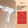 Blue handheld garment steamer with mechanical controls and water tank