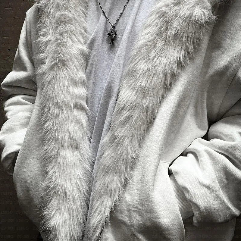 Casual baggy coat in black and white colours with loose cardigan fit and long sleeves