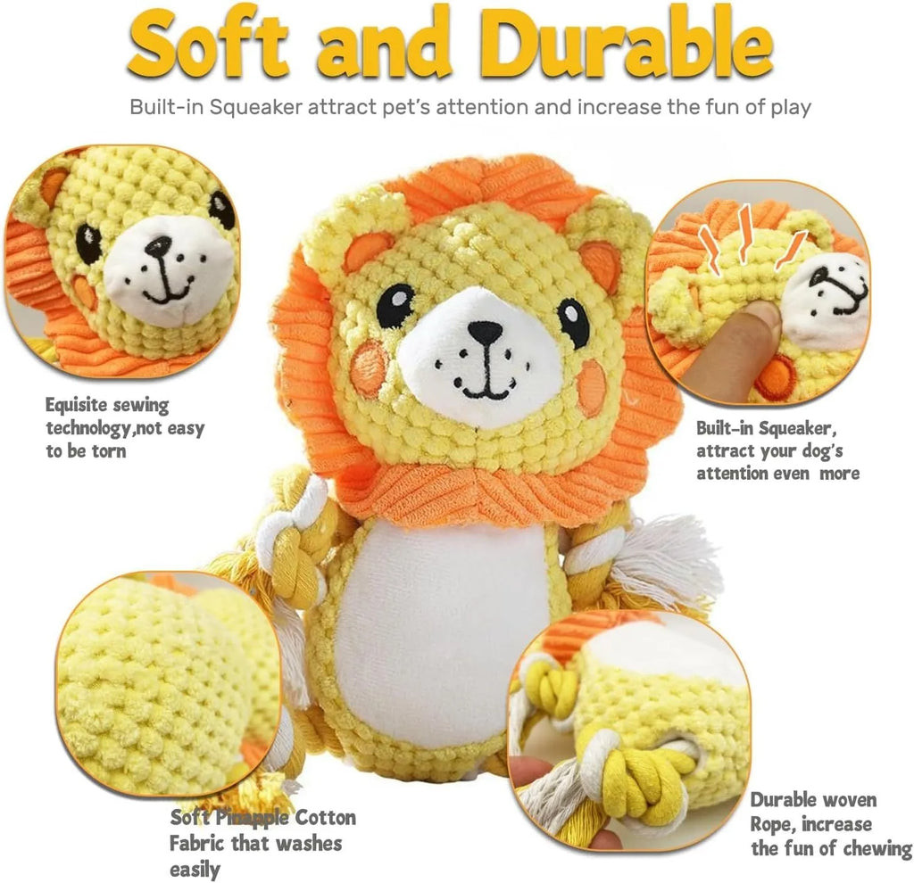 Lion and monkey soft plush squeaky dog toys for medium to large breeds