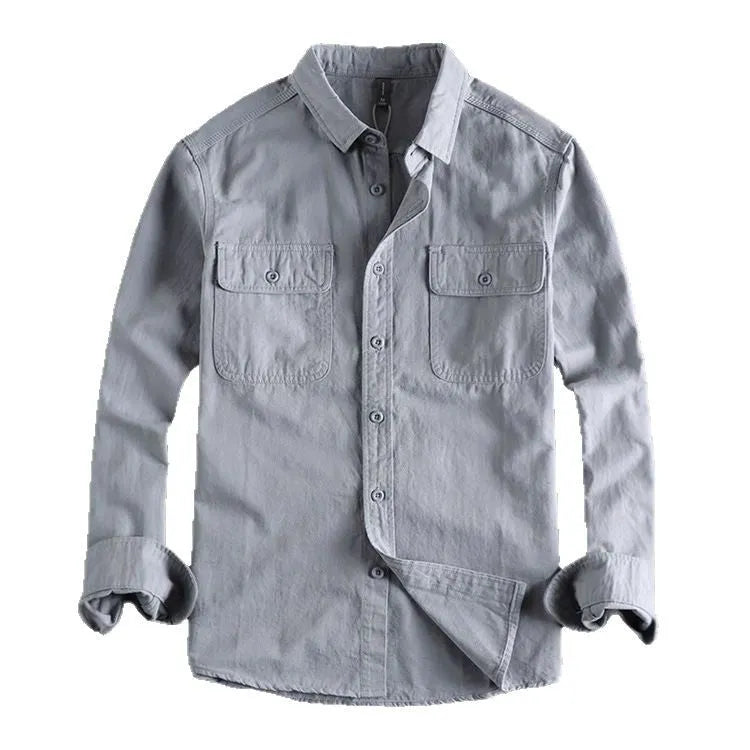 Men's loose fit long sleeve overalls shirt in cardigan style with four colour options