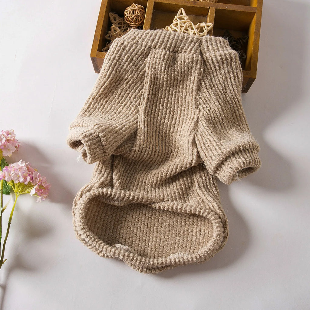 Brown cloth dog sweater pullover for small breeds on mannequin