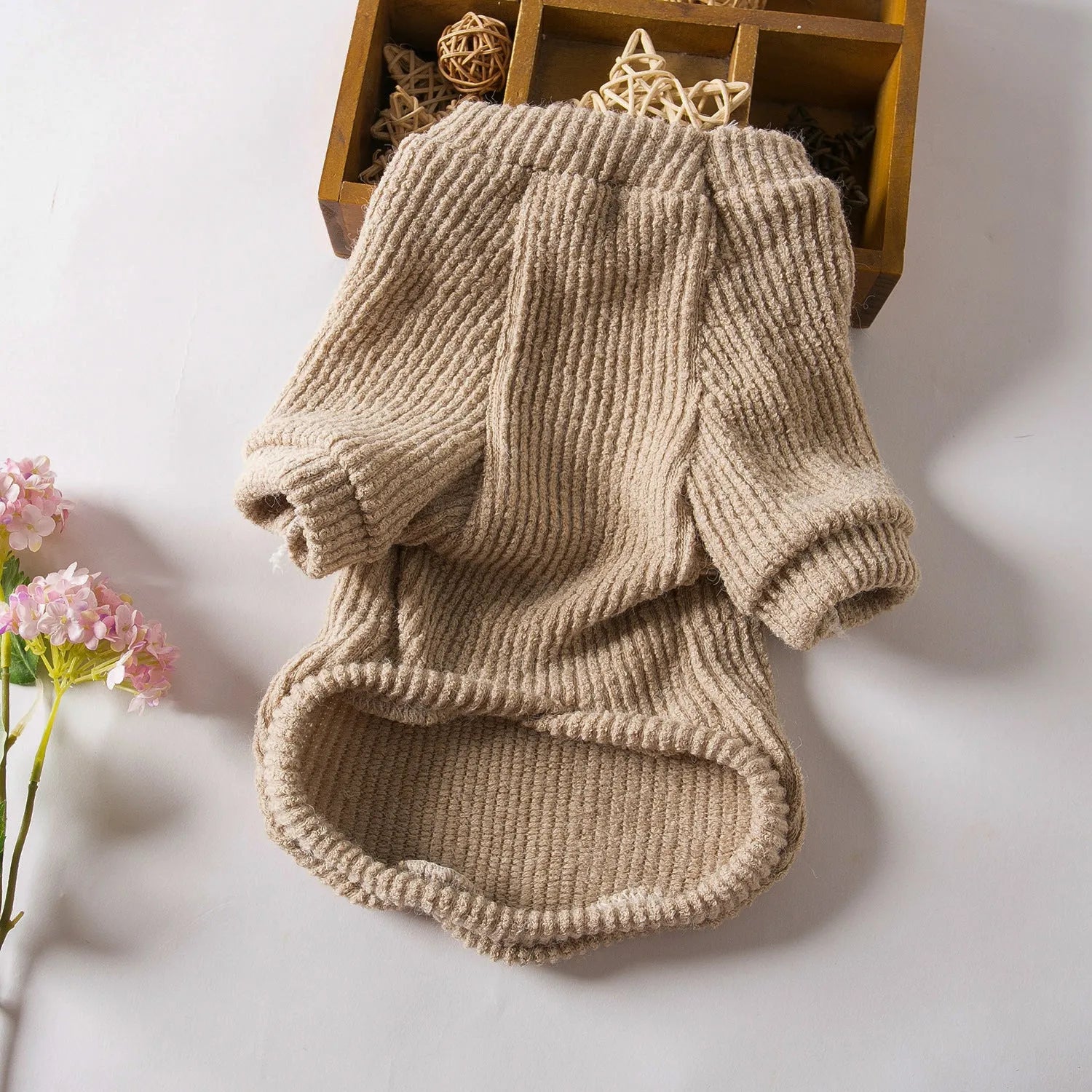 Brown cloth dog sweater pullover for small breeds on mannequin