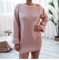 Women's off-shoulder knitted dress with lantern sleeves in wine red colour showing medium length
